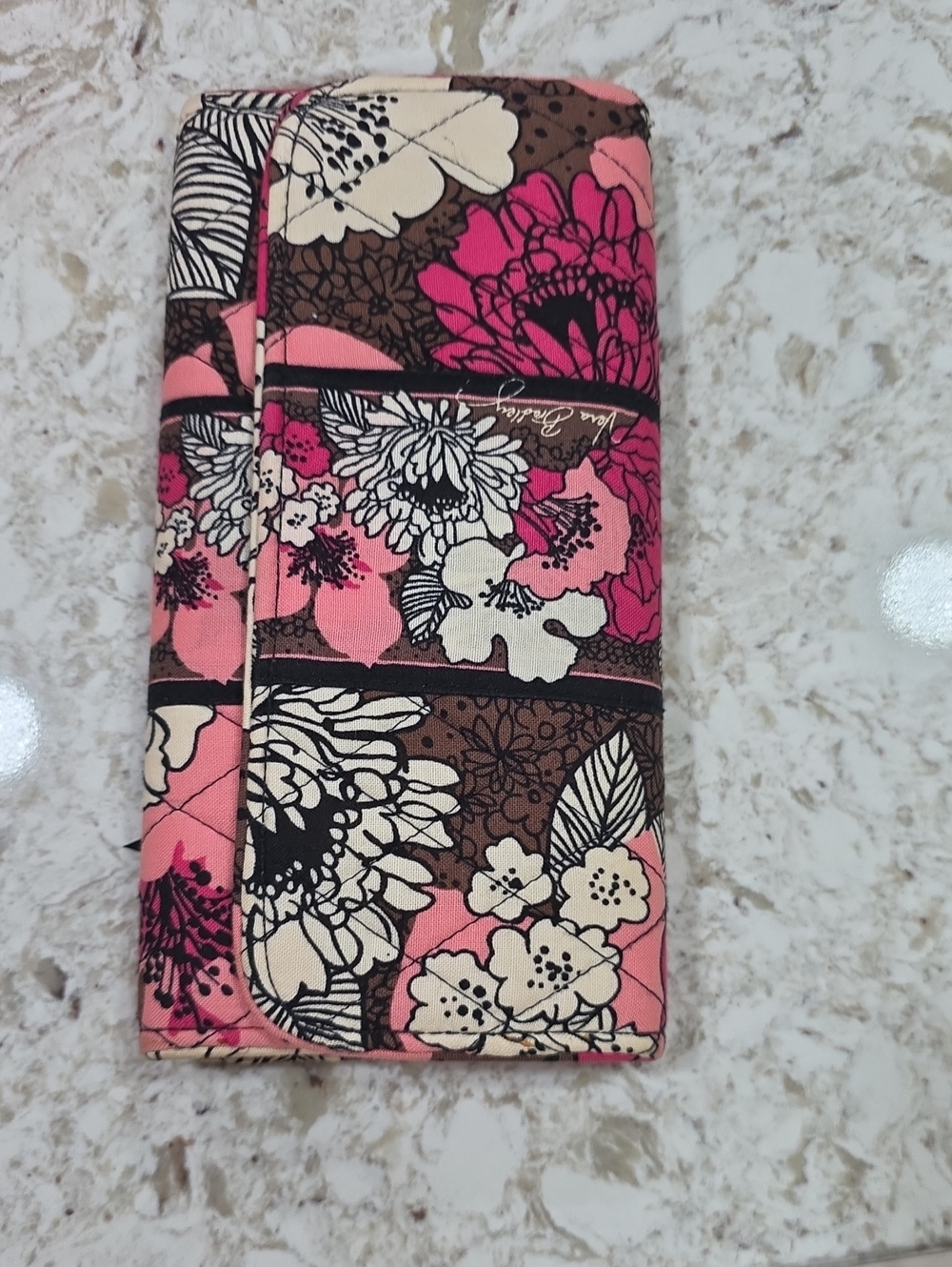 Vera Bradley Pink, Brown & Cream Floral Quilted Phone Wallet